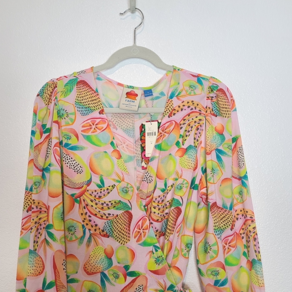 Anthropologie Farm Rio Rainbow Forest Fruits Print Wrap Blouse - Picture 4 of 13